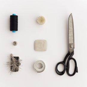 Flat lay of dressmakers accessories