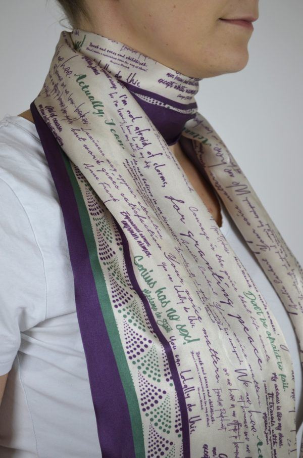 Silk scarf wrapped around neck