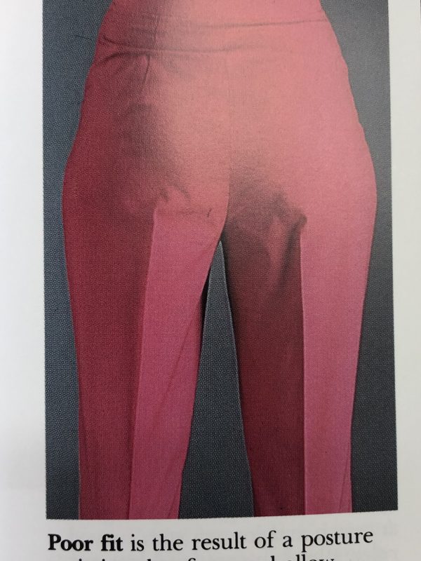 image showing an exert about swayback, with an image of poorly fitted trousers