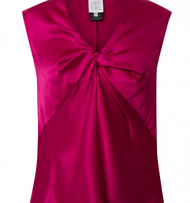 Front view of pink camisole with twisted front drape detail