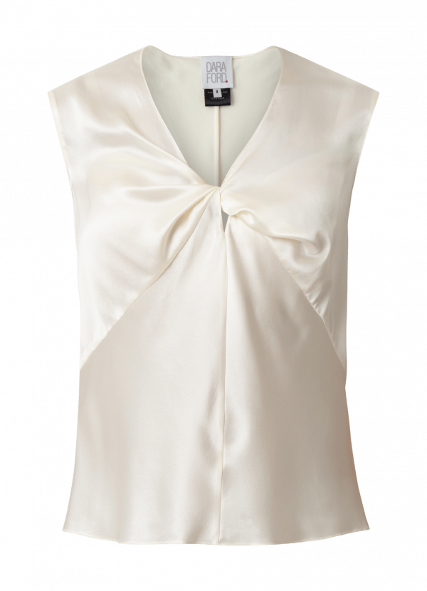 Front of Ivory silk camisole with a twisted drape
