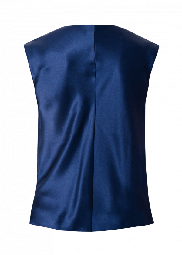Back view of blue silk top